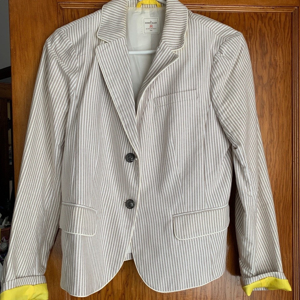 Gap Women’s Blazer - white/tan pinstripe w/ yellow